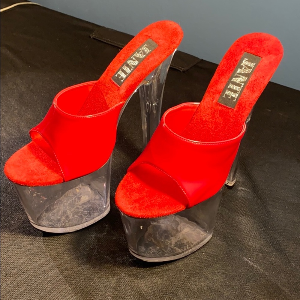 Size 8, Lipstick red, 7.5 in. slip on heels